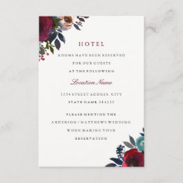 Cartão De Informações Alojamento do Hotel Burgundy Red Floral Wedding