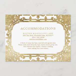 Cartão De Informações Alojamento Dourado e elegante para casamentos vint