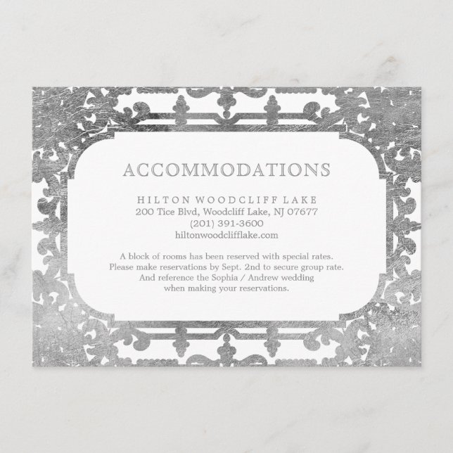 Cartão De Informações Alojamento elegante de ornamentado prateado (Frente)
