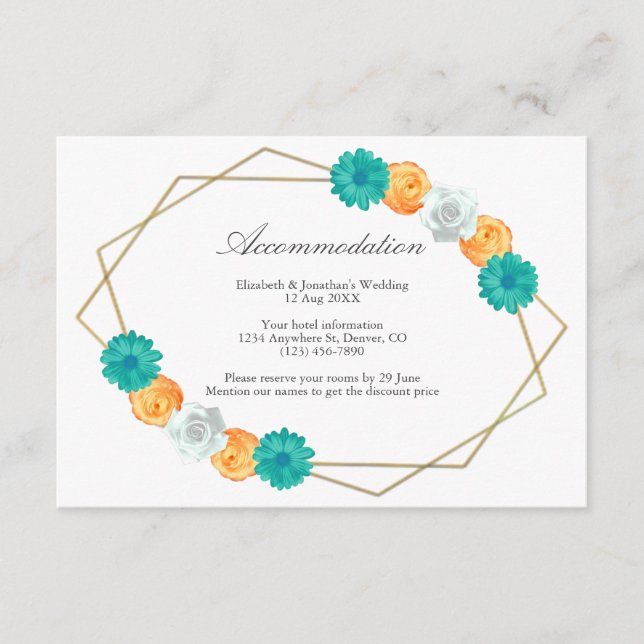 Cartão De Informações Alojamento Geométrico de Casamento Geométrico de T (Frente)