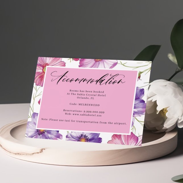 Cartão De Informações Alojamento Manuscrito Púrpura Rosa (Criador carregado)