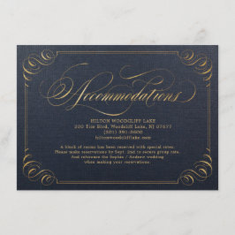 Cartão De Informações Alojamento para caligrafia elegante de ouro marinh