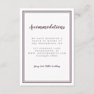 Cartão De Informações Alojamento Simples Roxo Casamento Minimalista