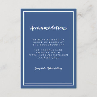 Cartão De Informações Alojamentos Boda Azul Branco Simples Moderno
