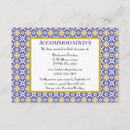 Cartão De Informações Alojamentos de Casamento Azul de azulejos Portugue