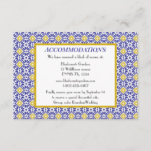 Cartão De Informações Alojamentos de Casamento Azul de azulejos Portugue
