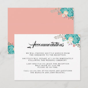 Cartão De Informações Alojamentos De Casamento De Flores Azuis Elegantes