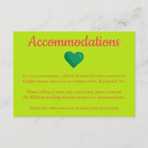 Cartão De Informações Alojamentos de Casamento de Hotel com Temas de Cor