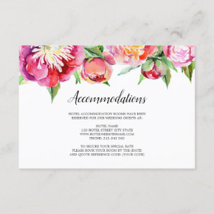 Cartão De Informações Alojamentos de Casamento de Peony Coral Floral Mod