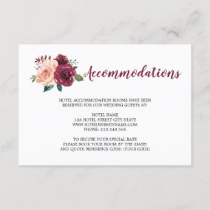 Cartão De Informações Alojamentos de Casamento Floral de Rosa Dusty Burg