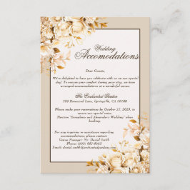 Cartão De Informações Alojamentos de Casamento Floral Elegante Dourado e