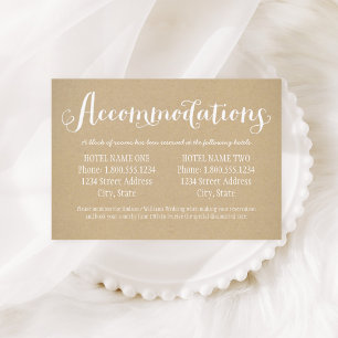 Cartão De Informações Alojamentos De Casamento Rustic Kraft White Script