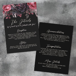 Cartão De Informações Alojamentos de Detalhes do Casamento Floral Preto