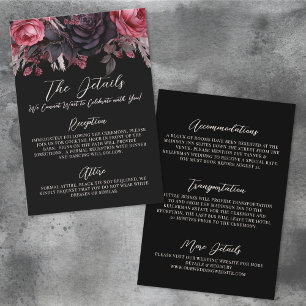 Cartão De Informações Alojamentos de Detalhes do Casamento Floral Preto 