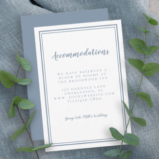 Cartão De Informações Alojamentos Detalhe Azul Simples Dusty Casamento