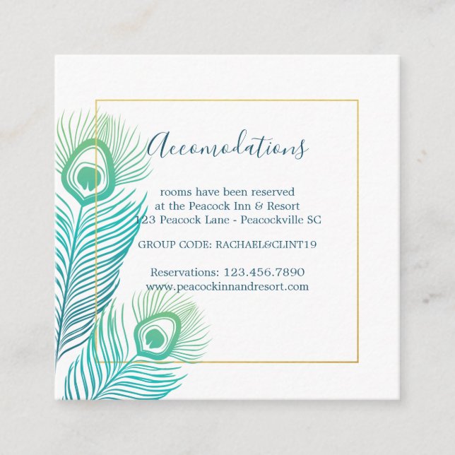 Cartão De Informações Alojamentos Dourados Elegantes do Hotel Peacock We (Frente)