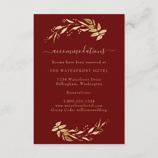 Cartão De Informações Alojamentos Dourados para Casamentos Elegantes Bur (Frente)