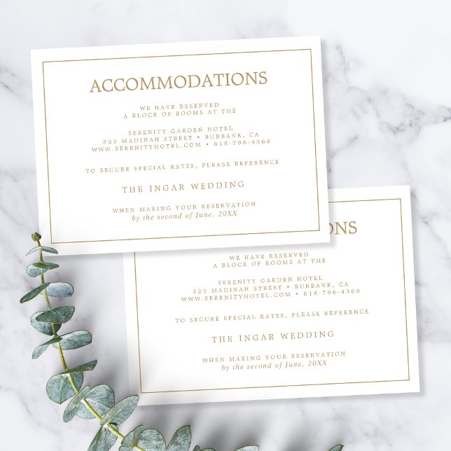 Cartão De Informações Alojamentos Mínimos Elegantes de Casamentos Dourad (Criador carregado)