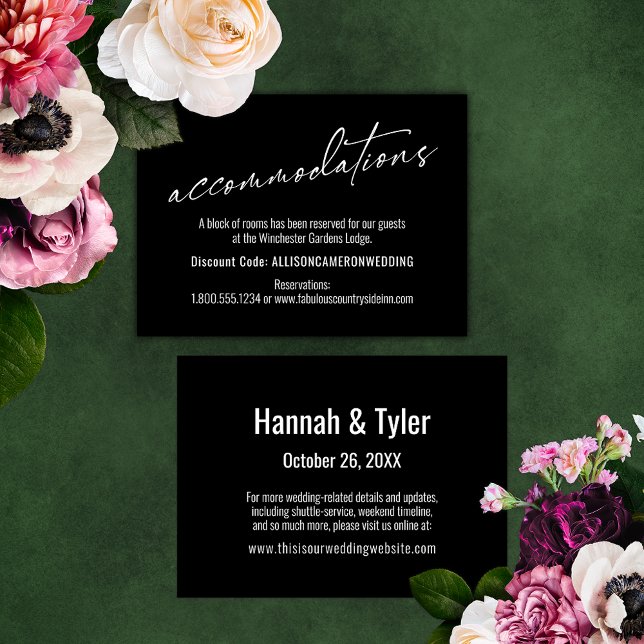 Cartão De Informações Alojamentos Pretos Elegantes Simples Contemporâneo (Criador carregado)