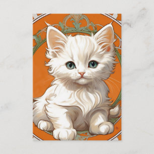 Cartão De Informações Alphonse Mucha Art Nouveau White Kitten