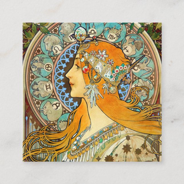 Cartão De Informações Alphonse Mucha Art Nouveau Zodiac (Frente)