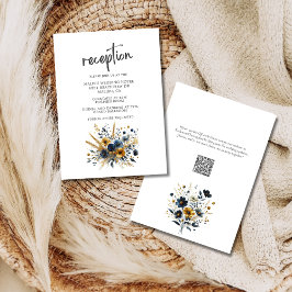 Cartão De Informações Amarelo Azul Flores Selvagens Recepção Elegante De