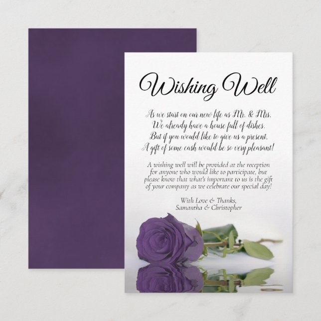 Cartão De Informações Ametyst Rosa Purple Wishing well Poem (Frente/Verso)