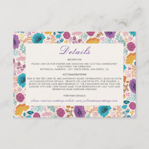 Cartão De Informações Amor em Flor Romântico Rosa Roxo Casamento