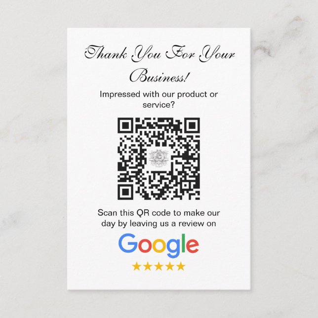 Cartão De Informações Análises do Google | Business Review Link QR Code (Frente)