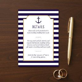 Cartão De Informações Âncora de Listra Branca e Marinha de Casamento Det