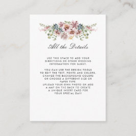 Cartão De Informações Anemone Blush Dark Cinza WEDDING Detalhes Direções