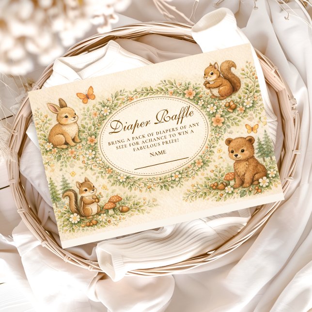 Cartão De Informações Animais da Floresta de Madeira Sorteio de Fraldas (Criador carregado)