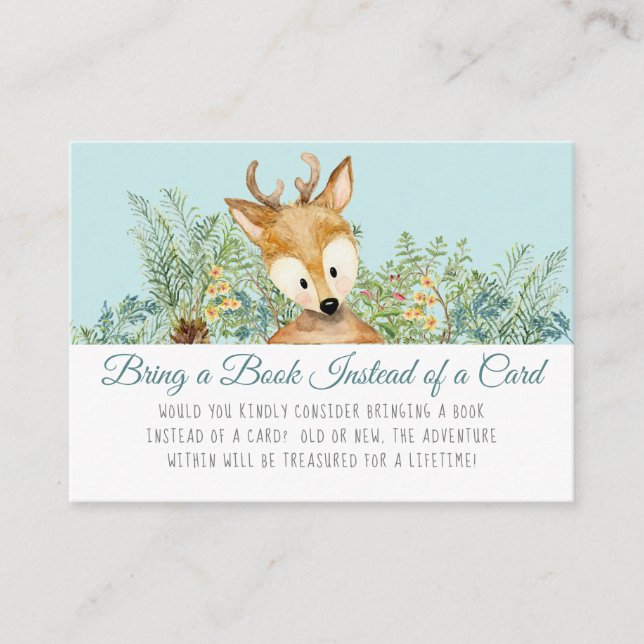 Cartão De Informações Animais da Floresta Deer Boy Tragam um livro (Frente)