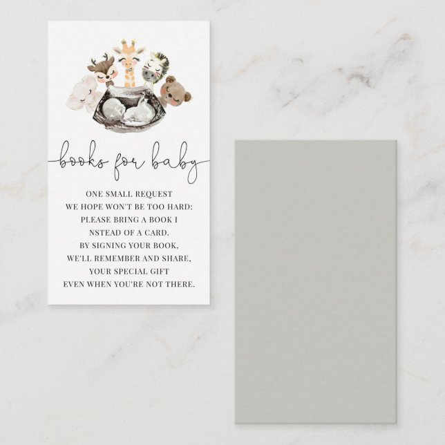 Cartão De Informações Animais De Aquarela Faltam Livros Dourados Moderno (Frente/Verso)