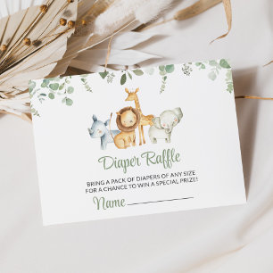 Cartão De Informações Animais Safari, Selva, Verde, Raffle Fralda