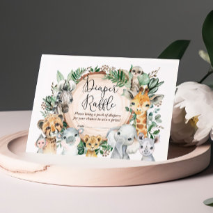 Cartão De Informações Animais Selvagens Safari Chá de fraldas Raffle