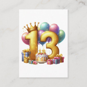 Cartão De Informações Aniversário de 13 anos dourado
