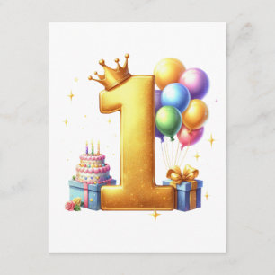 Cartão De Informações Aniversário de 1 ano Dourado