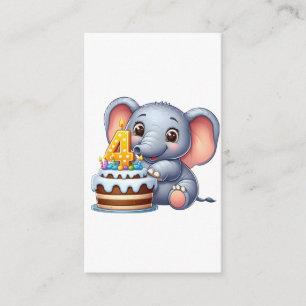 Cartão De Informações Aniversário de 4 anos do Elefante Fofo