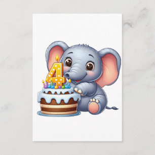 Cartão De Informações Aniversário de 4 anos do Elefante Fofo