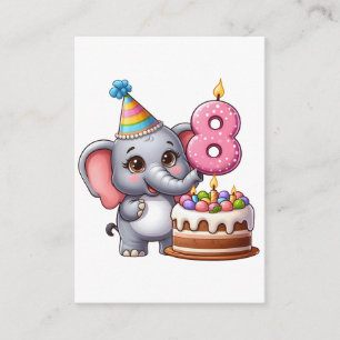 Cartão De Informações Aniversário de 8 anos do Elefante Fofo