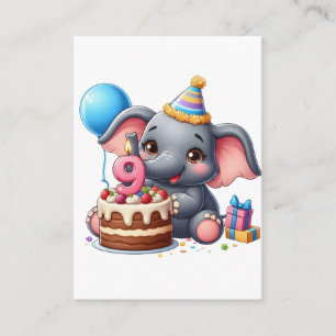 Cartão De Informações Aniversário de 9 anos do Elefante Fofo
