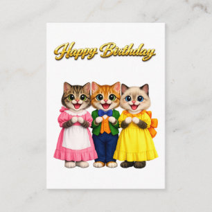 Cartão De Informações Aniversário de Gatinhos Alegres Coloridos ao Estil