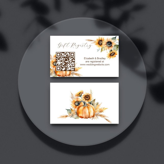 Cartão De Informações Apaixonado pelo registro de presentes de flores so (Fall in love boho pumpkin sunflowers autumn bridal shower qr gift registry enclosure card)