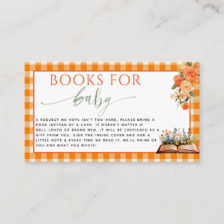 Cartão De Informações Apaixonar Livros Florais Laranja De Gingham Para B