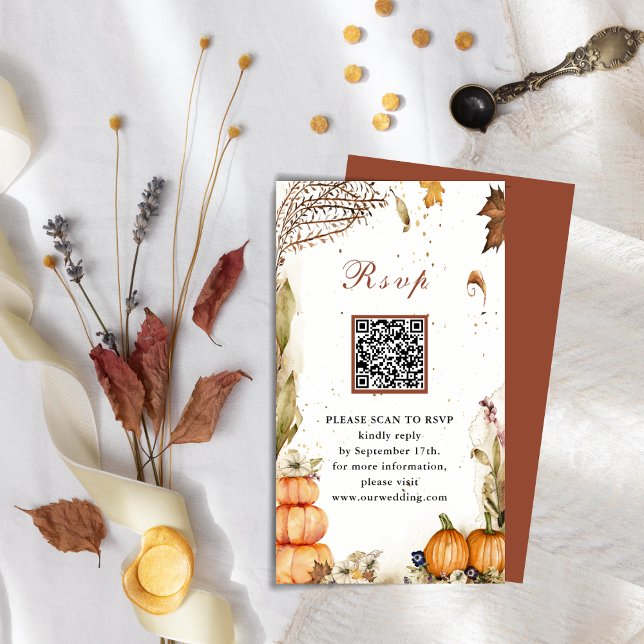 Cartão De Informações Apaixonar Pumpkin Autumn Casamento QR Code RSVP (Criador carregado)