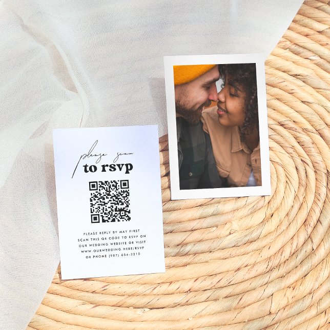 Cartão De Informações Apenas Ame a Retro Groovy Foto QR Code Wedding RSV (Criador carregado)