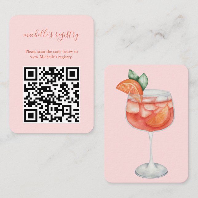Cartão De Informações Aperol Spritz Wedding BridalShower Detalhes QR Cod (Frente/Verso)