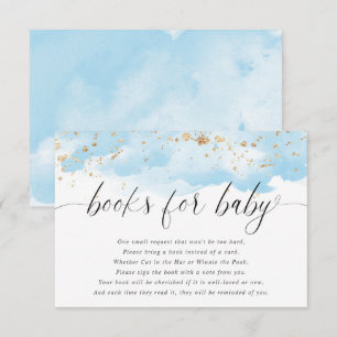 Cartão De Informações Aquarela azul dourado brilho branco livros menino 