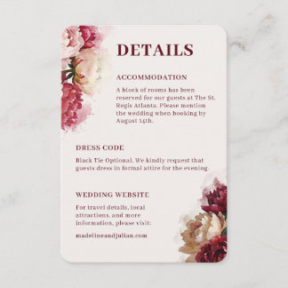 Cartão De Informações Aquarela Blooms | Casamento Romântico de Peônia